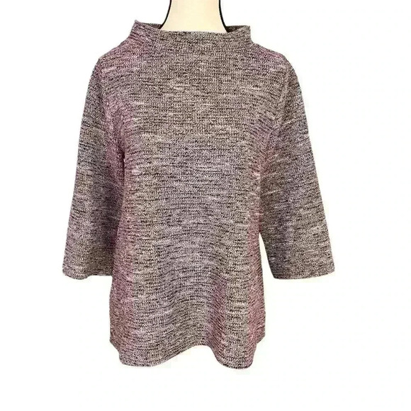 Loft Women Sweater Size M Pink Boucle Tweed Knit 3/4 Sleeve Mock Turtleneck - Picture 2 of 10